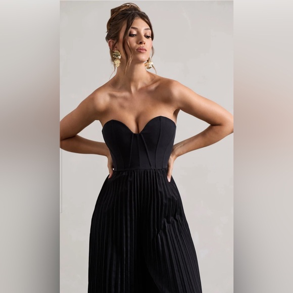 Club L London Lorelei black corset plisse wide leg jumpsuit Size S - Picture 2 of 5